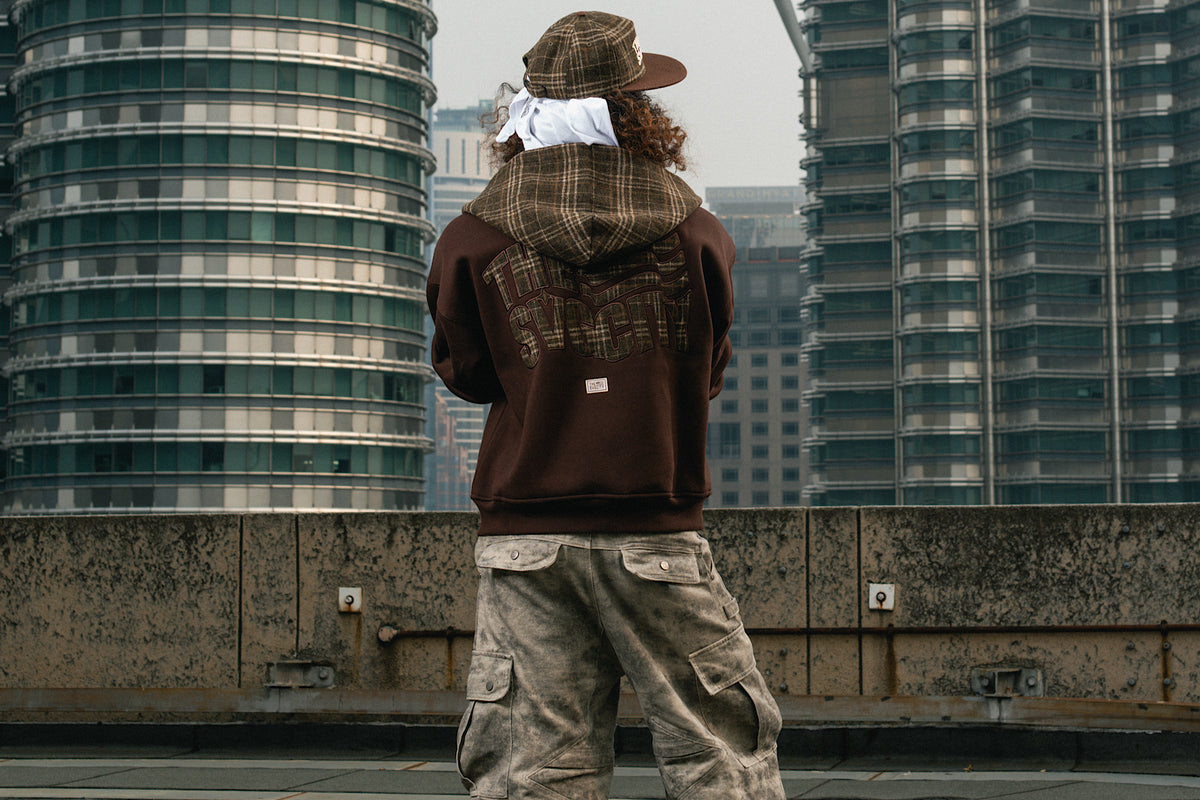 Waving Flag Zipper Hoodie Brown