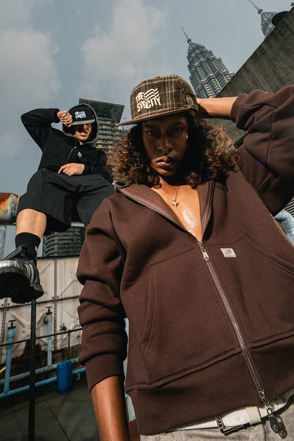 Waving Flag Zipper Hoodie Brown