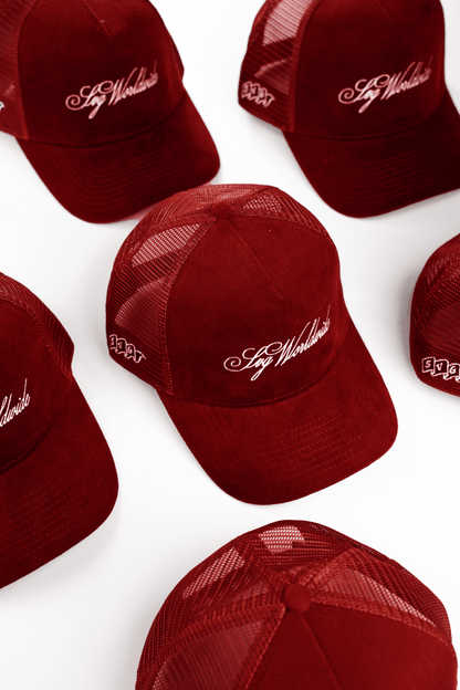 Cursive Maroon Trucker Cap