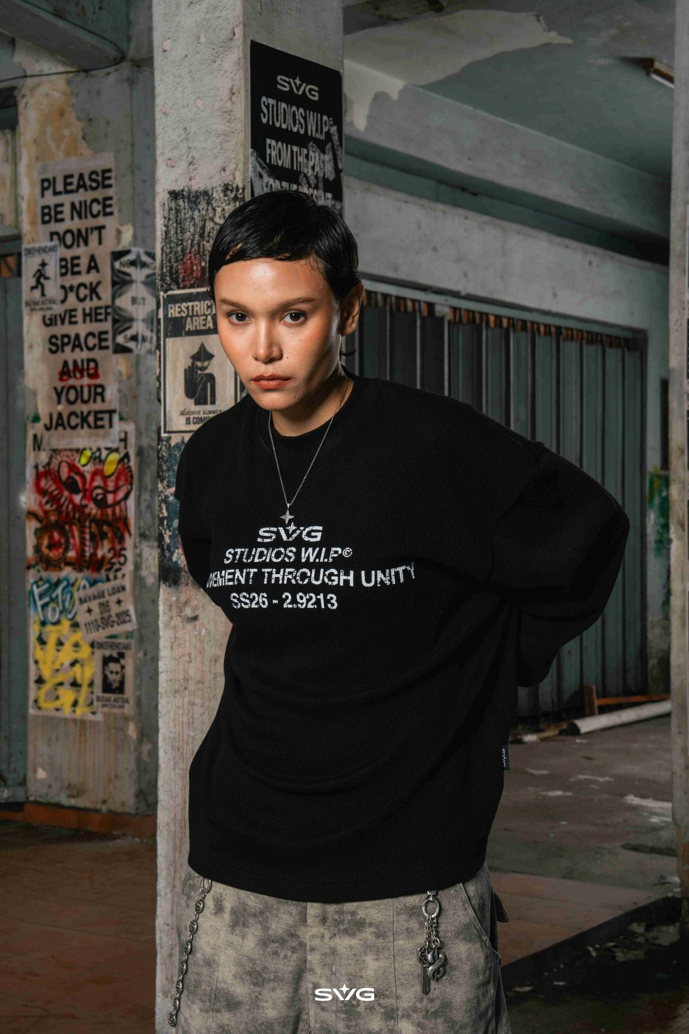 SS26 Waffle Long Sleeve Tee Black