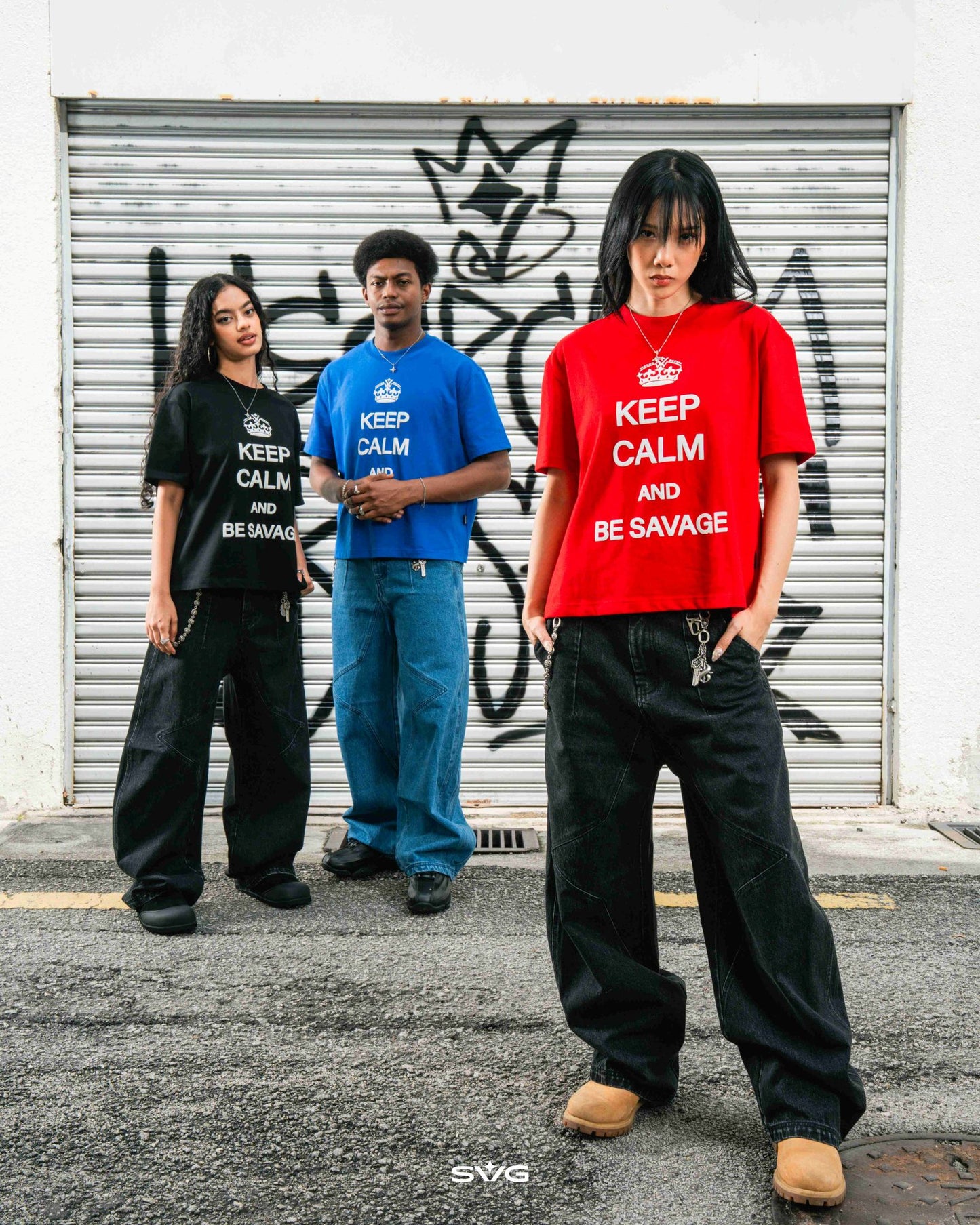 Keep Calm And Be Savage Tee Blue