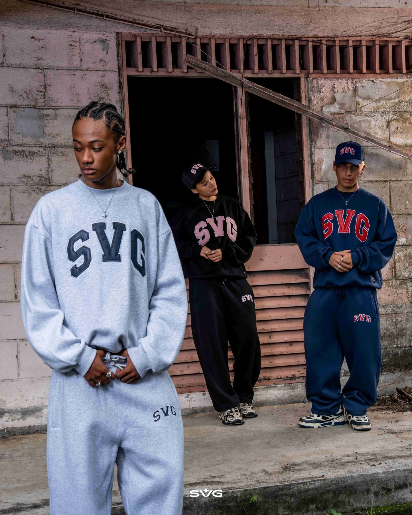 SVG Embroidery Leather Sweatset Grey