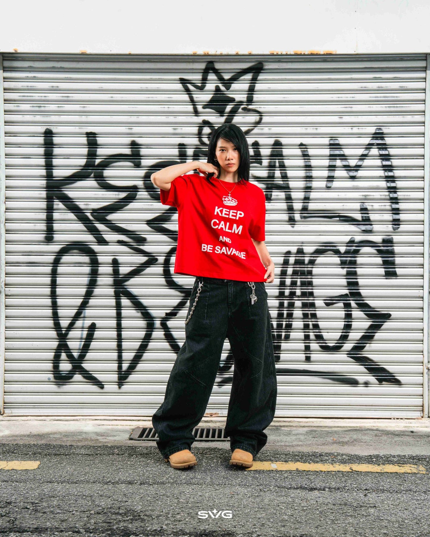 Keep Calm And Be Savage Tee Red