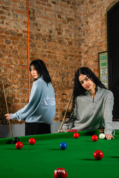 Knitted Half Zipper Baby Blue