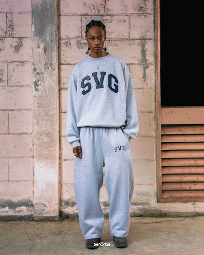 SVG Embroidery Leather Sweatset Grey