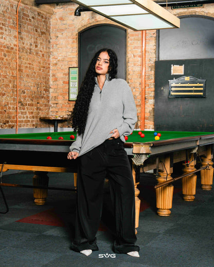 Knitted Half Zipper Grey