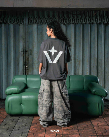 Victory Embroidery Leather Tee Grey