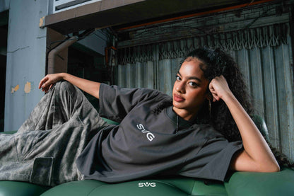 Victory Embroidery Leather Tee Grey