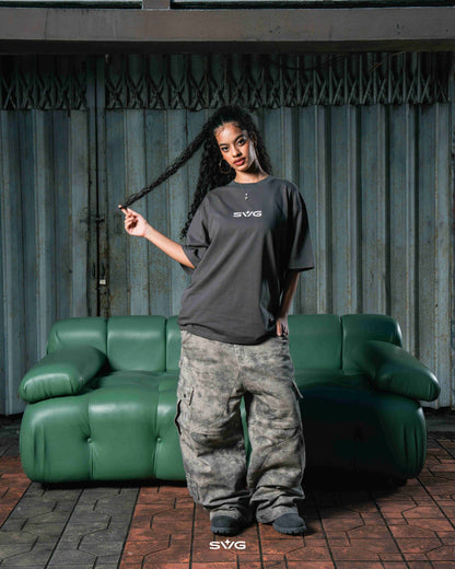 Victory Embroidery Leather Tee Grey