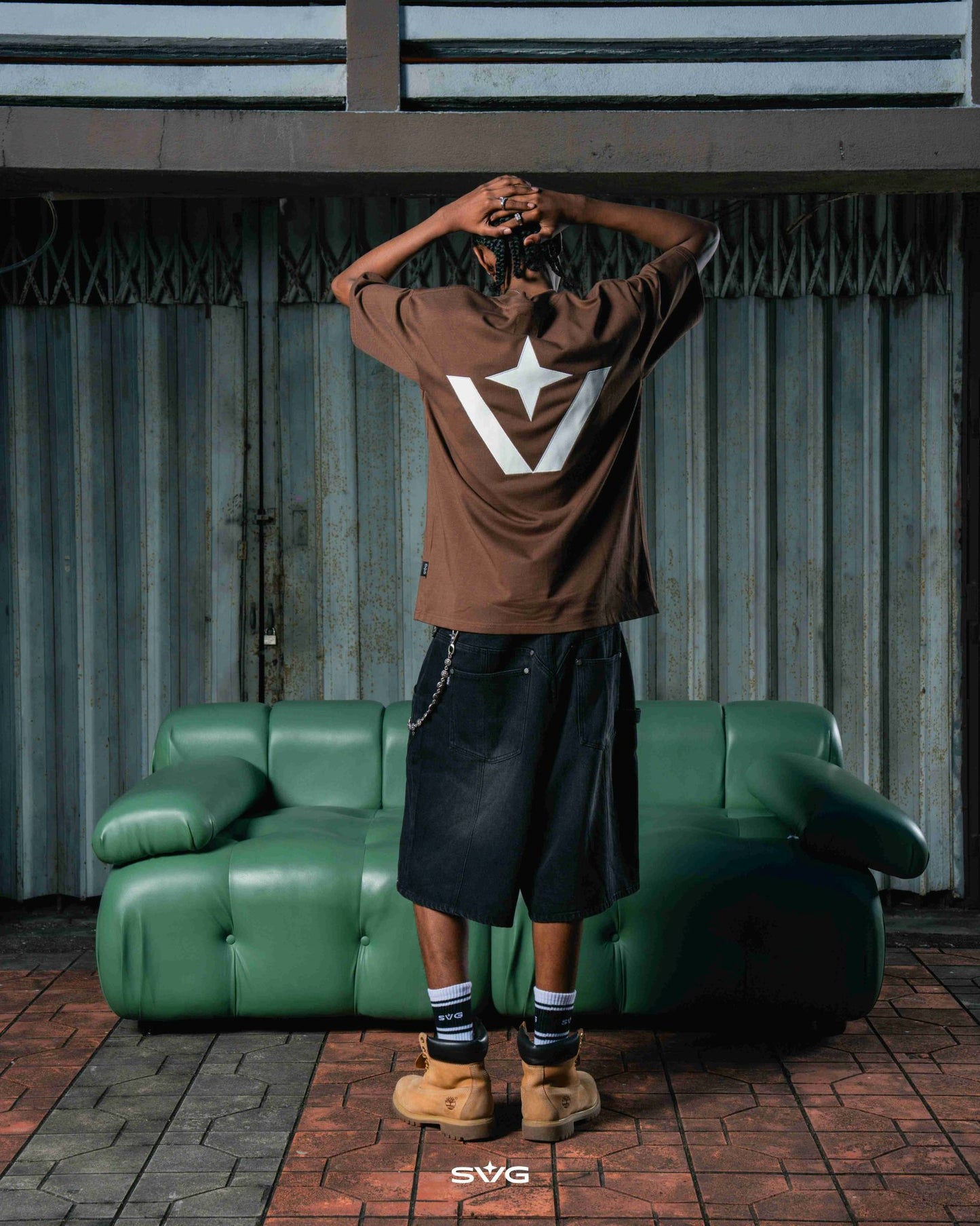 Victory Embroidery Leather Tee Brown