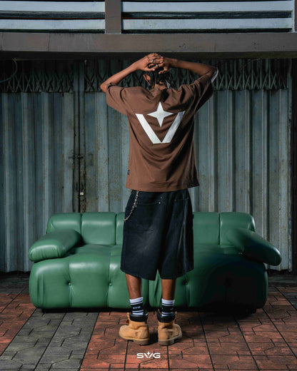 Victory Embroidery Leather Tee Brown