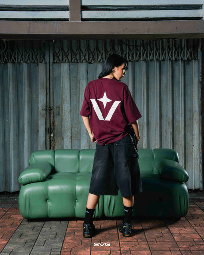 Victory Embroidery Leather Tee Burgundy