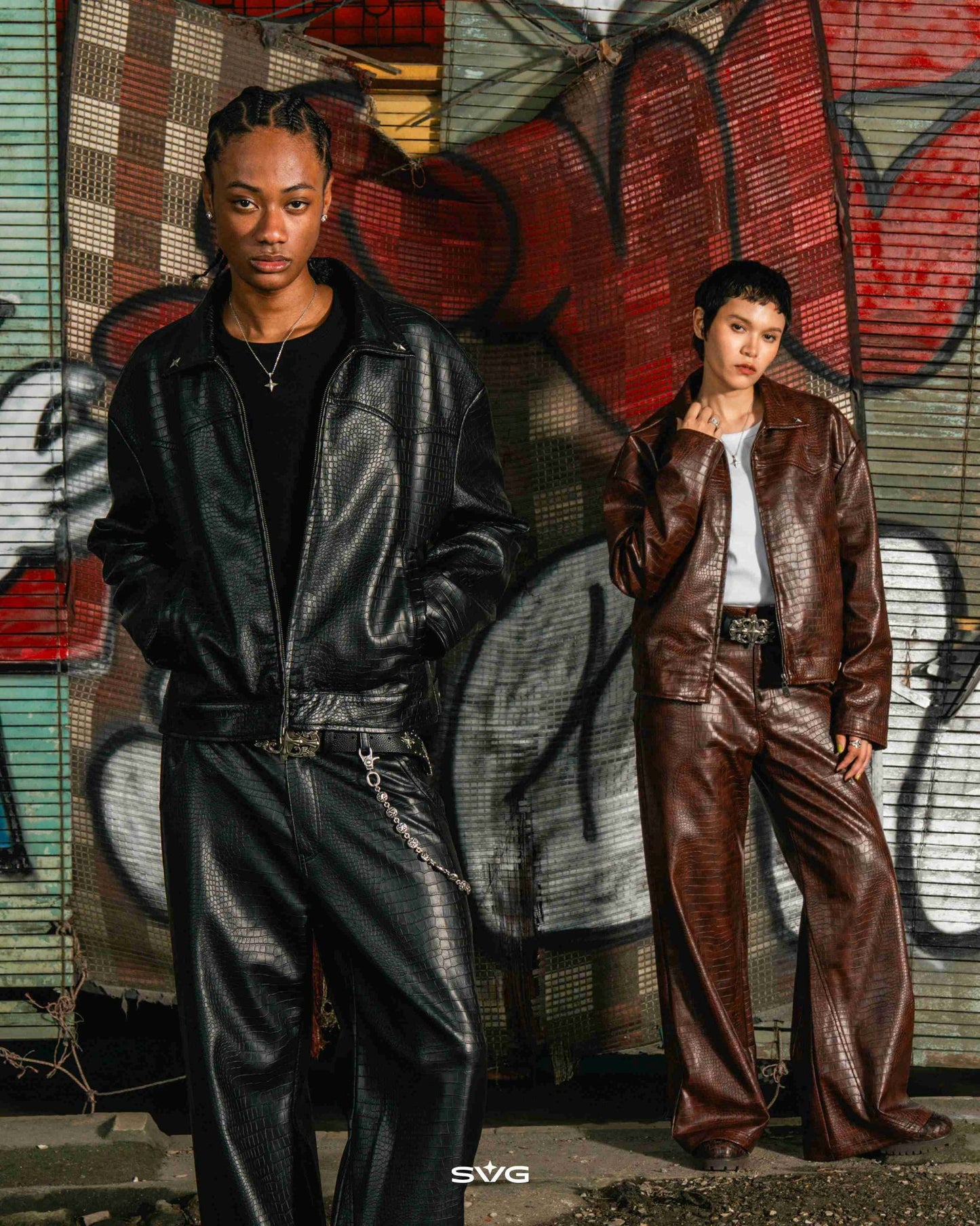 Leather Croc Jacket Black