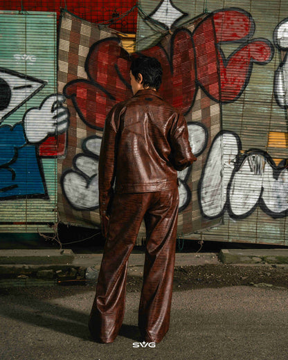 Leather Croc Jacket Brown