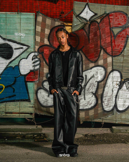 Leather Croc Jacket Black