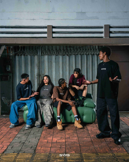 Victory Embroidery Leather Tee Dark Blue