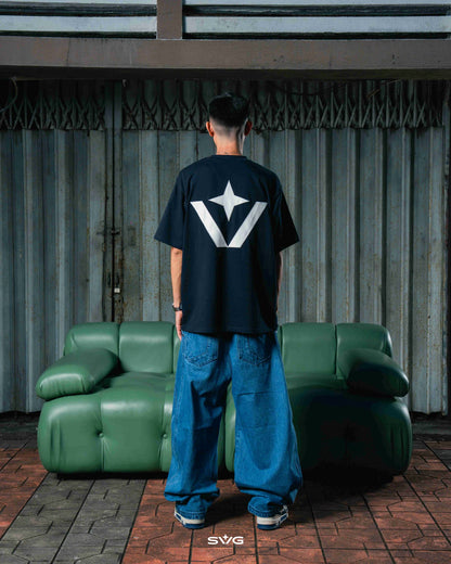 Victory Embroidery Leather Tee Dark Blue