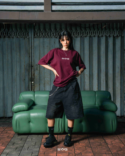 Victory Embroidery Leather Tee Burgundy