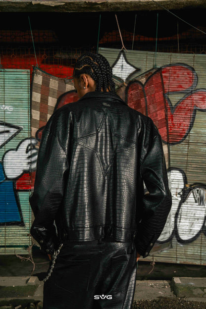 Leather Croc Jacket Black