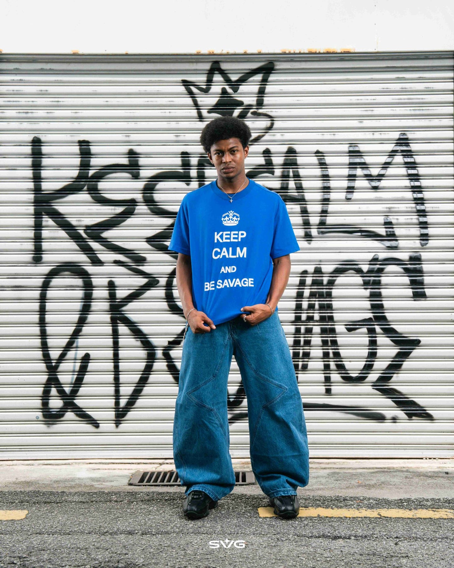 Keep Calm And Be Savage Tee Blue