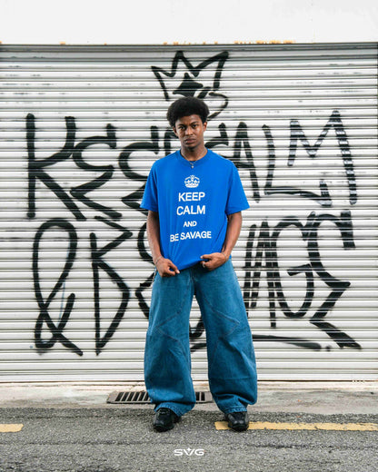 Keep Calm And Be Savage Tee Blue