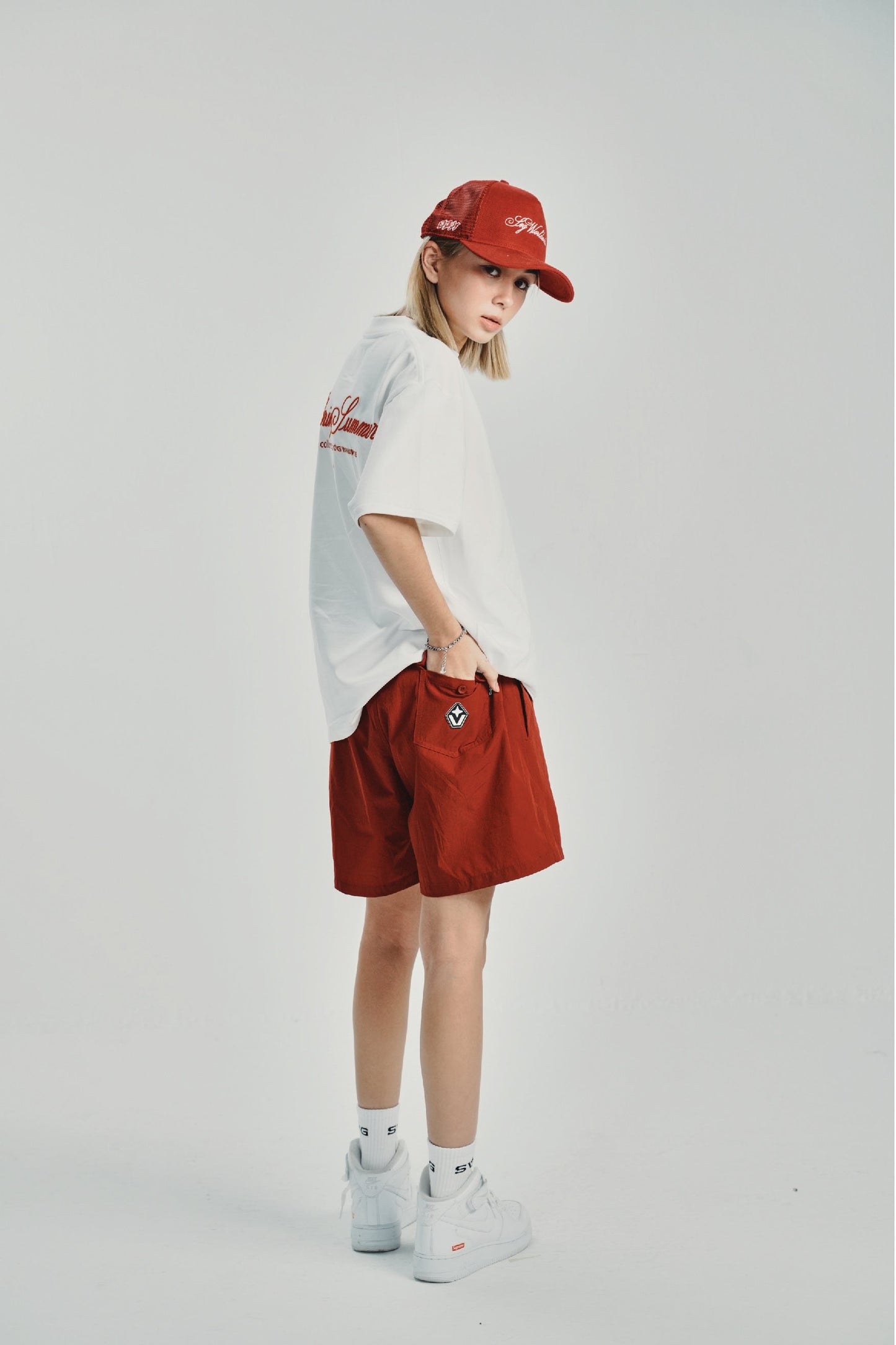 Cursive Maroon Short