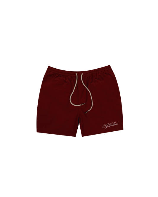 Cursive Maroon Short